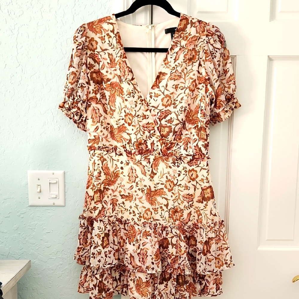 Aqua Cream Flutter Sleeve Ruffled Dress